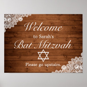 Affiche de bienvenue Bat mitzvah Rustic Wood & Lac