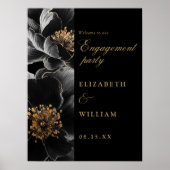 Affiche de bienvenue Black Gold Floral Engagement  (Devant)