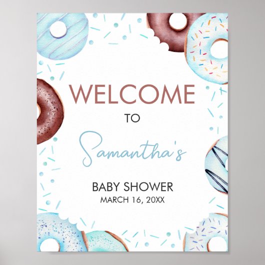 Affiche de bienvenue Bleu Donuts et Diapers (Devant)