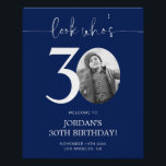 Affiche de bienvenue Blue 30th Birthday | Regardez<br><div class="desc">Bienvenue aux invités à votre fête du 30e anniversaire avec ce magnifique panneau de bienvenue modifiable. Doté d'une mise en page élégante et personnalisable, ce modèle vous permet d'ajouter facilement votre propre photo et de personnaliser le texte, ce qui en fait un complément parfait à votre décor de 30ème anniversaire....</div>