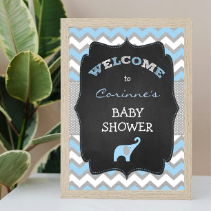 Affiche de bienvenue Blue Boy Elephant Baby shower