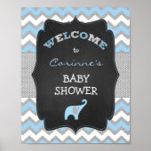 Affiche de bienvenue Blue Boy Elephant Baby shower (Devant)