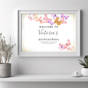 Affiche de bienvenue Cieux Papillon Confettis Doré