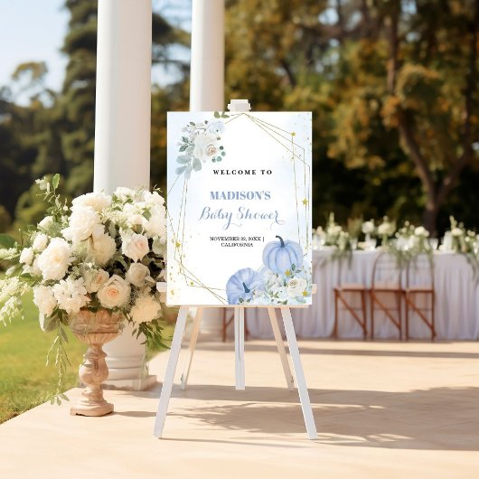 Affiche de bienvenue Citrouille bleu automne Baby