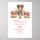 Affiche de bienvenue d'anniversaire à fleurs roses (Devant)