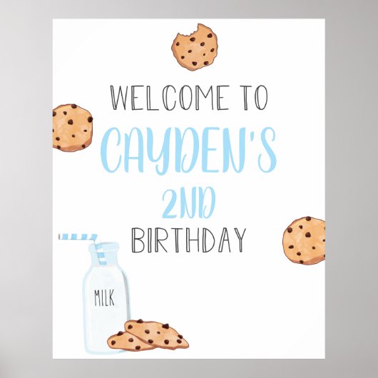 Affiche de bienvenue d'anniversaire Bleu Lait et C (Devant)