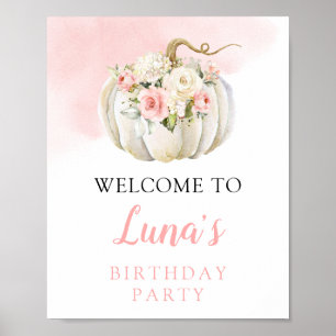 Affiche de bienvenue d'anniversaire Citrouille ros