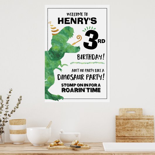 Affiche de bienvenue d'anniversaire de Dinosaur (Cuisine)