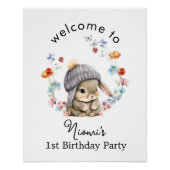 Affiche de bienvenue d'anniversaire de lapin sucré (Devant)
