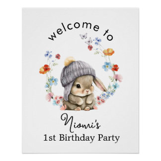 Affiche de bienvenue d'anniversaire de lapin sucré
