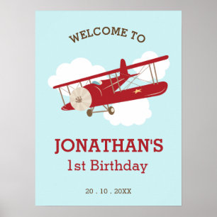 Affiche de bienvenue d'anniversaire de l'avion vin