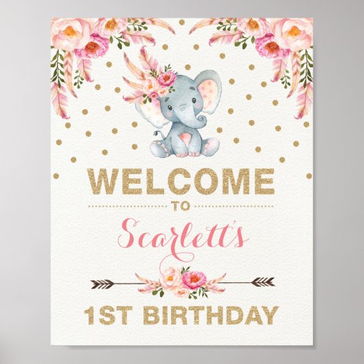 Affiche de bienvenue d'anniversaire de l'éléphant (Devant)
