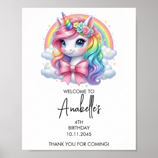 Affiche de bienvenue d'anniversaire de licorne mag (Devant)