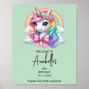 Affiche de bienvenue d'anniversaire de licorne mag