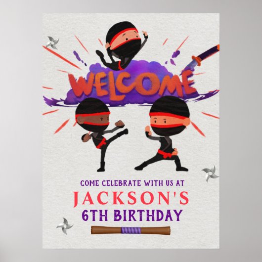 Affiche de bienvenue d'anniversaire de Ninja (Devant)