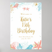 Affiche de bienvenue d'anniversaire de plage (Devant)
