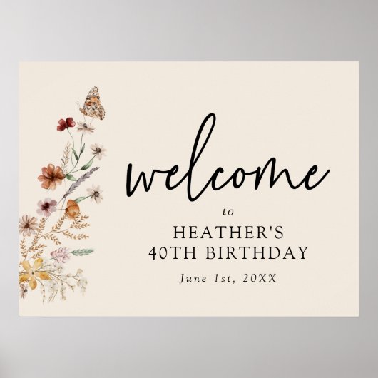 Affiche de bienvenue d'anniversaire florale (Devant)