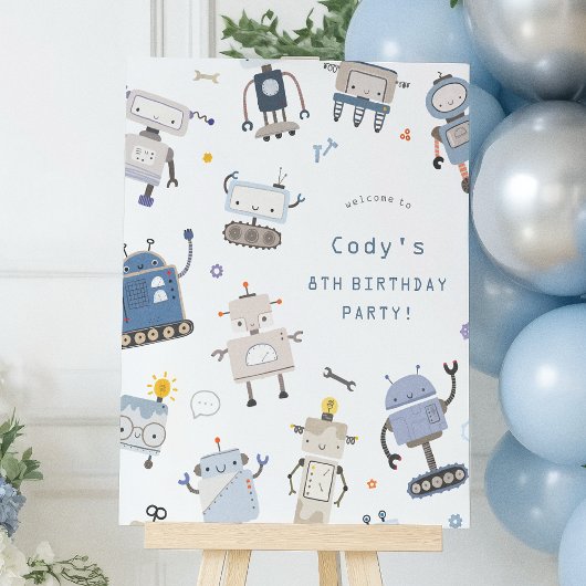 Affiche de bienvenue d'anniversaire Robot Blue