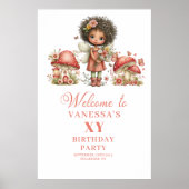 Affiche de bienvenue d'anniversaire rose avec fée (Devant)