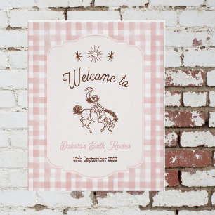 Affiche de bienvenue d'anniversaire rose rodeo cow