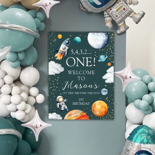 Affiche de bienvenue d'anniversaire Space One