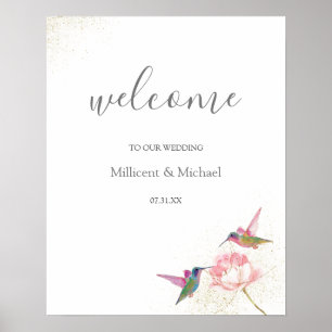 Affiche de bienvenue d'aquarelle d'or des colibris