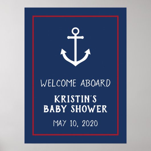 Affiche de bienvenue de Baby shower Ancre nautique (Devant)