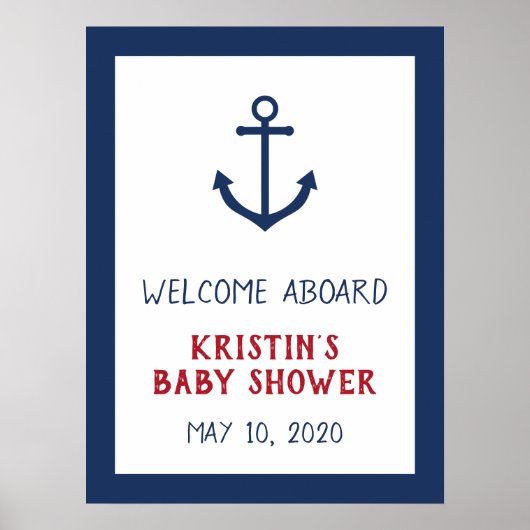 Affiche de bienvenue de Baby shower Ancre nautique (Devant)