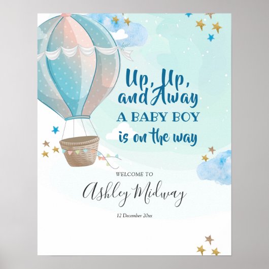 Affiche de bienvenue de Baby shower Blue Hot Air (Devant)