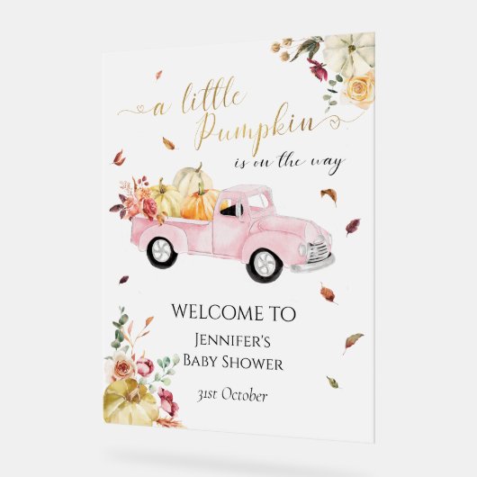 Affiche de bienvenue de Baby shower Citrouille acr (Angle)