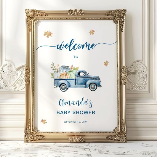 Affiche de bienvenue de Baby shower Citrouille Blu