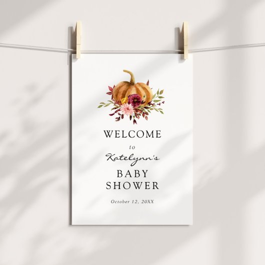 Affiche de bienvenue de Baby shower Citrouille d'a
