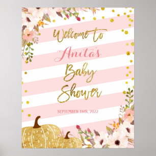 Affiche de bienvenue de Baby shower Citrouille ros