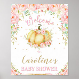 Affiche de bienvenue de Baby shower Citrouille ros