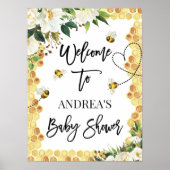 Affiche de bienvenue de Baby shower d'abeilles flo (Devant)