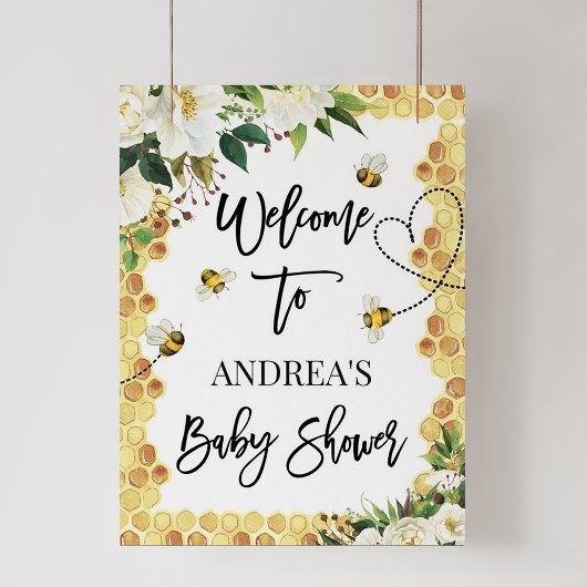 Affiche de bienvenue de Baby shower d'abeilles flo