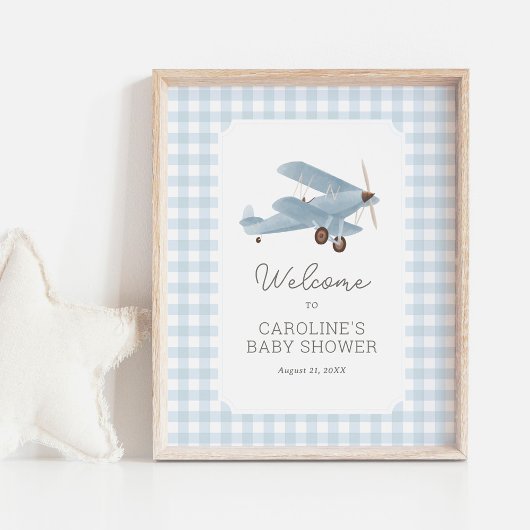 Affiche de bienvenue de Baby shower d'avion Vintag