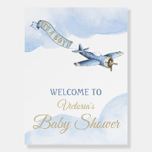 Affiche de bienvenue de Baby shower d'avion vintag