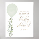 Affiche de bienvenue de Baby shower de ballon vert (Devant)