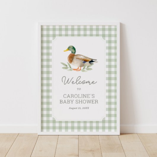 Affiche de bienvenue de Baby shower de canard En v
