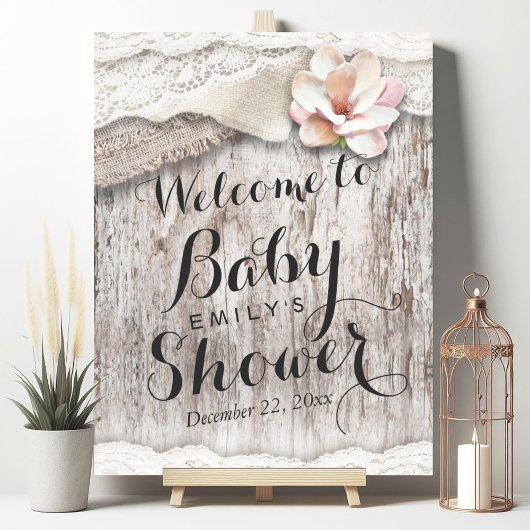 Affiche de bienvenue de Baby shower de dentelle en