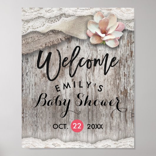 Affiche de bienvenue de Baby shower de dentelle en (Devant)