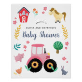 Affiche de bienvenue de Baby shower de ferme rose  (Devant)