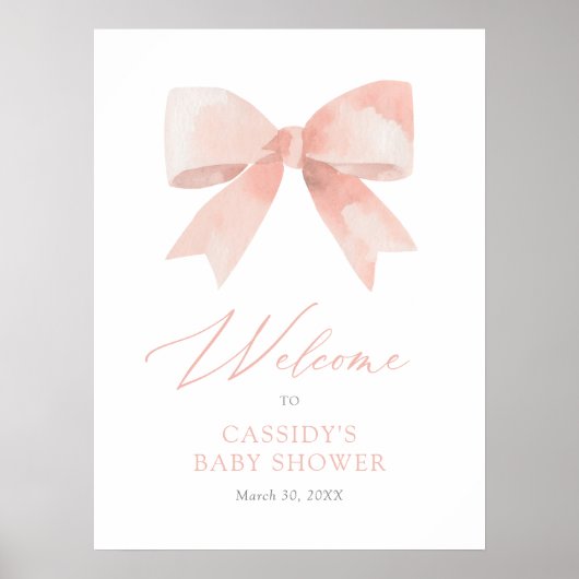 Affiche de bienvenue de Baby shower de fille Bow A (Devant)