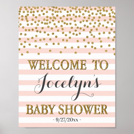Affiche de bienvenue de Baby shower de fille en or (Devant)