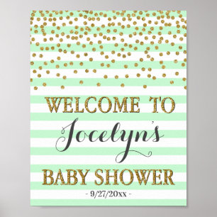 Affiche de bienvenue de Baby shower de fille en or