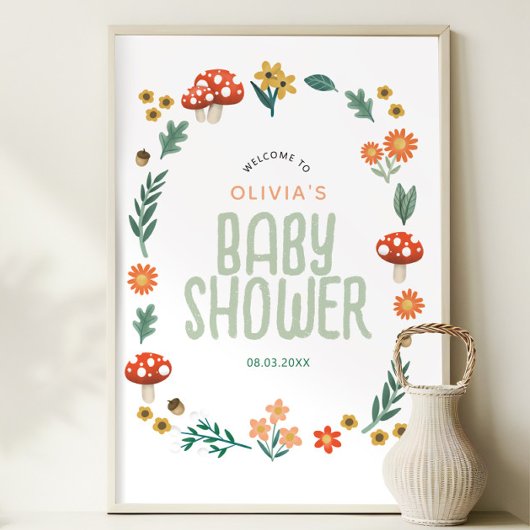 Affiche de bienvenue de Baby shower de forêt rusti