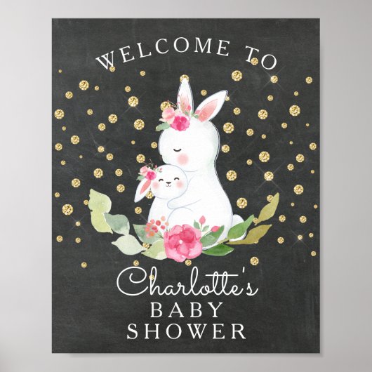 Affiche de bienvenue de Baby shower de lapin doux (Devant)
