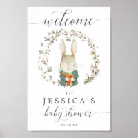 Affiche de bienvenue de Baby shower de lapin vinta