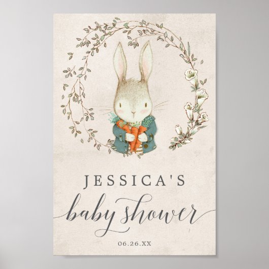 Affiche de bienvenue de Baby shower de lapin vinta (Devant)